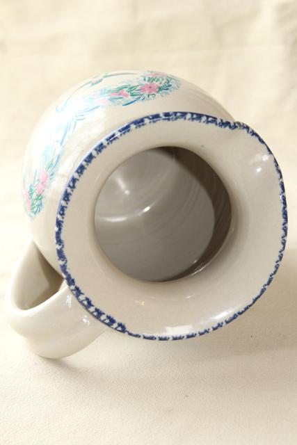 spongeware stoneware pottery pitcher hummingbird heart floral, Home & Garden Party 90s vintage