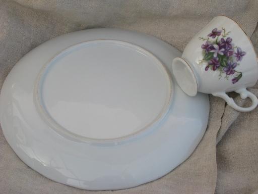 spring violets china vintage snack sets, tea cups and luncheon plates