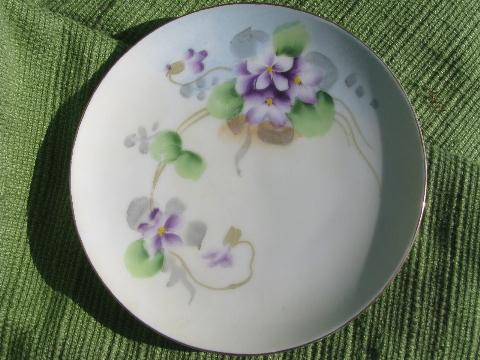 spring violets, lot early 1900s vintage plates, hand-painted Nippon +