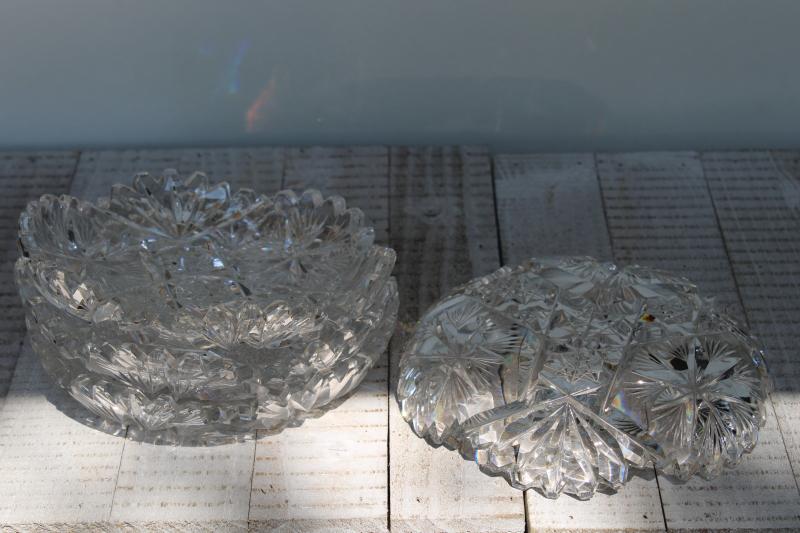 star and fan American brilliant vintage cut crystal fruit bowls or berry dishes
