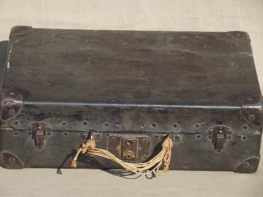 steampunk vintage metal instrument box, antique beat to hell traveling case