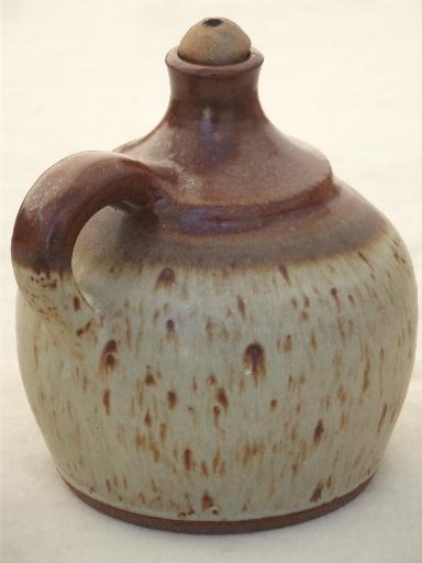 stoneware pottery oil lamp jug, rustic country primitive oil lamp 