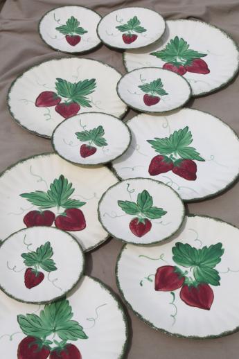 strawberry Blue Ridge pottery, vintage china dinner & dessert plates w/ hand-painted strawberries