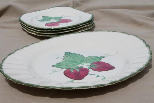 strawberry Blue Ridge pottery, vintage china plates & platter w/ hand-painted strawberries