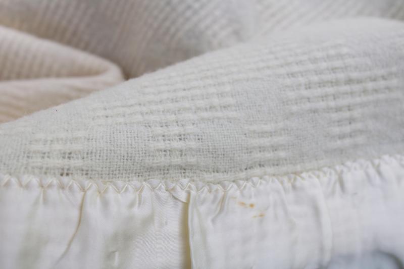 summer weight soft light wool blanket, vintage Faribo type waffle thermal weave ivory white