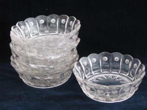 sun & star pattern antique pressed glass fruit / dessert bowls, vintage EAPG