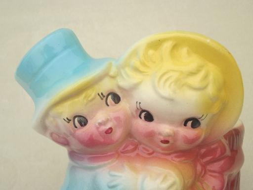 sweet baby couple vintage pottery planter, Tom Thumb? Dolly Dimple?