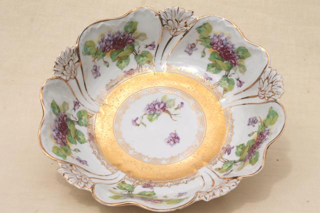 sweet violets antique china serving bowl, large fruit bowl table centerpiece early 1900s vintage
