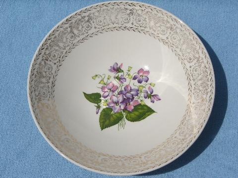 sweet violets old china berry set, big bowl, cream pitcher & sugar