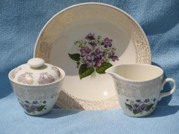 sweet violets old china berry set, big bowl, cream pitcher & sugar
