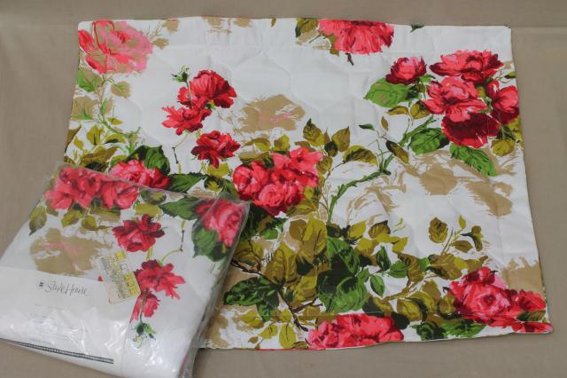 sweetheart roses pillow shams set, mint vintage linen weave fabric pillowcases covers