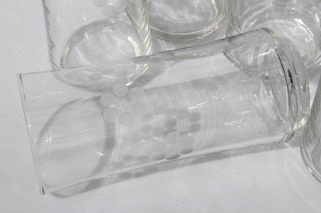 tall cooler glasses / iced tea tumblers, cluster cut mod dots flowers Libbey glasses