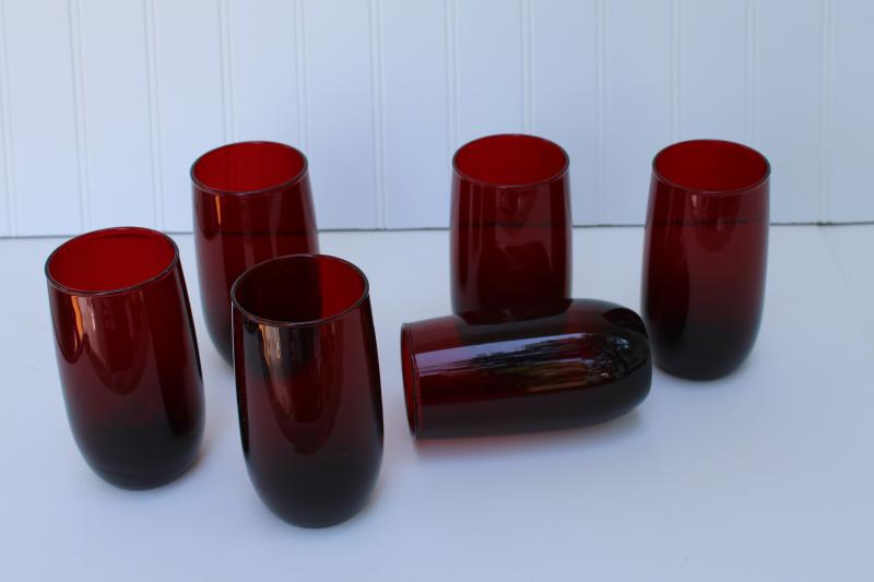 tall iced teas set of 6 drinking glasses, vintage royal ruby red roly poly tumblers