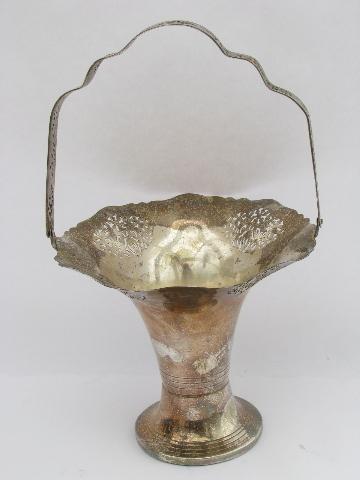 tall pierced silver flower basket, vintage bride's basket