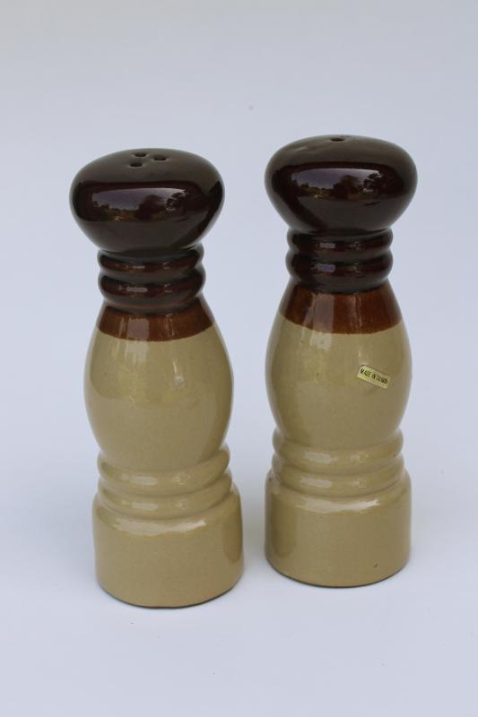 tall salt and pepper set for kitchen or table, rustic vintage stoneware pottery S&P shakers