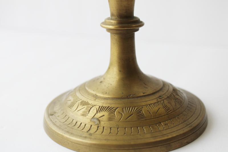 Tall vintage solid brass vase, etched floral, Hobbies & Toys