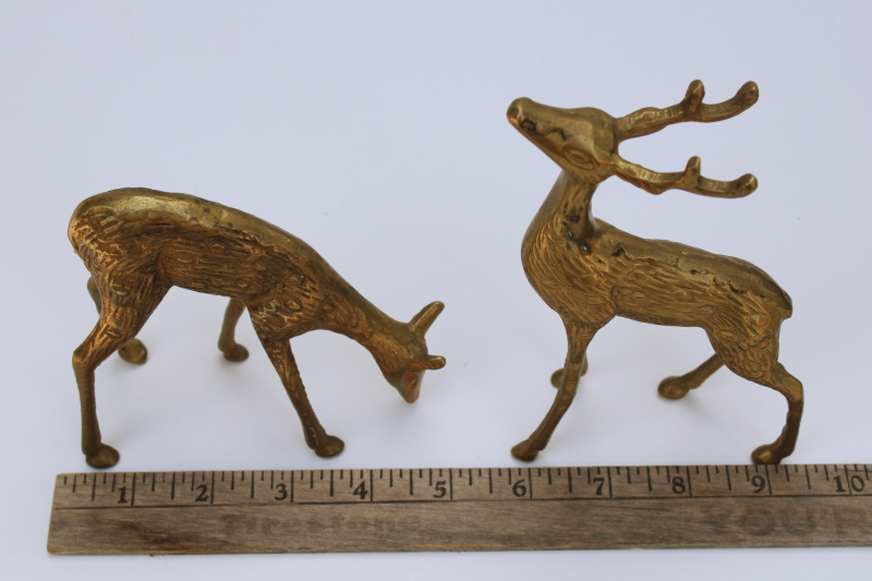 tarnished brass reindeer buck & doe deer, solid brass figurines for Christmas, rustic woodland decor