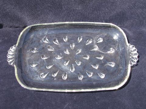 teardrop or dewdrop pattern, 1950's vintage pressed glass snack sets