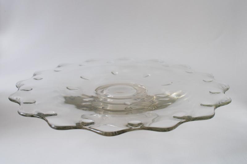teardrop pattern glass cake stand, low pedestal plate vintage glassware