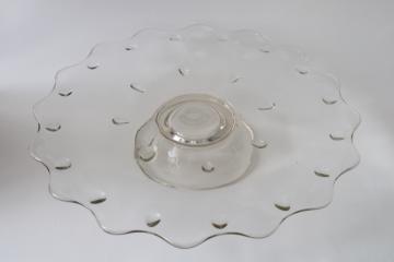 teardrop pattern glass cake stand, low pedestal plate vintage glassware