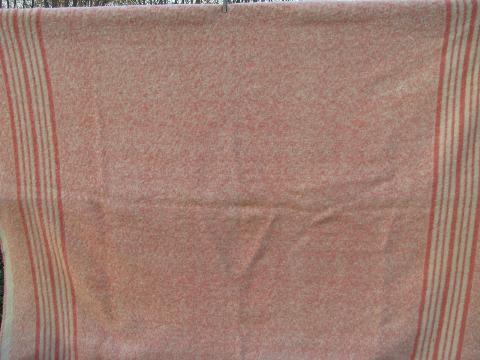 thick heavy wool blanket, pink & white, 1940's-50's vintage