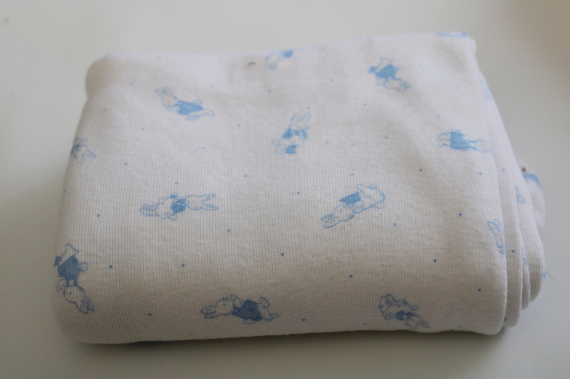 thick soft cotton rib knit fabric, vintage ribbing w/ baby blue bunnies print