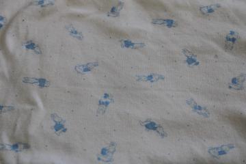 thick soft cotton rib knit fabric, vintage ribbing w/ baby blue bunnies print