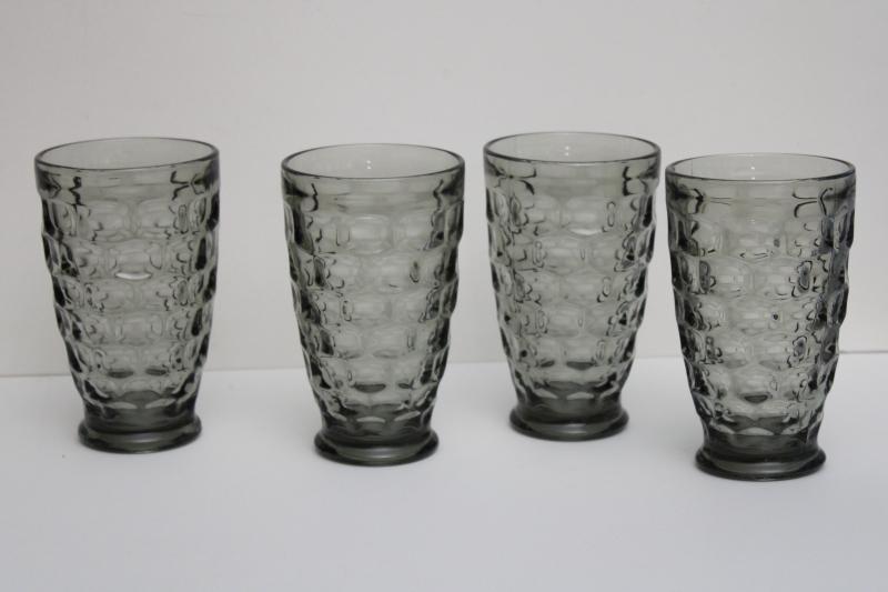 thumbprint pattern Yorktown Sundown Federal glass, vintage smoke grey glass tumblers