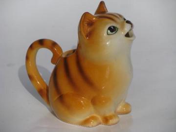 tiger striped tabby cat cream pitcher, vintage Japan china kitty creamer
