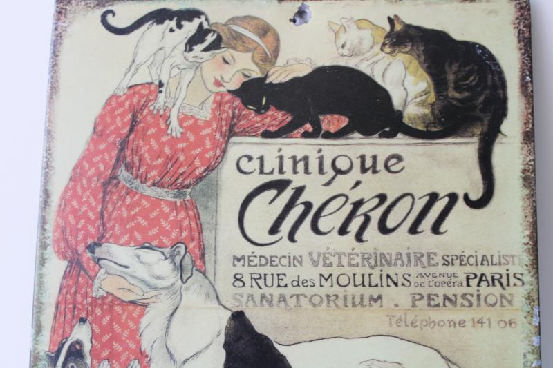 tin sign reproduction antique print Clinique Cheron Paris veterinarian medicine