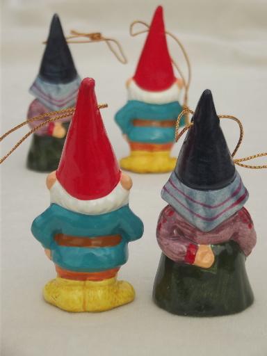 tiny Book of Gnomes & lot of gnome Christmas tree ornaments, 70s vintage