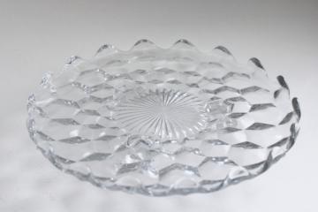 tiny cake plate - three toed candy dish, vintage Fostoria American crystal clear glass
