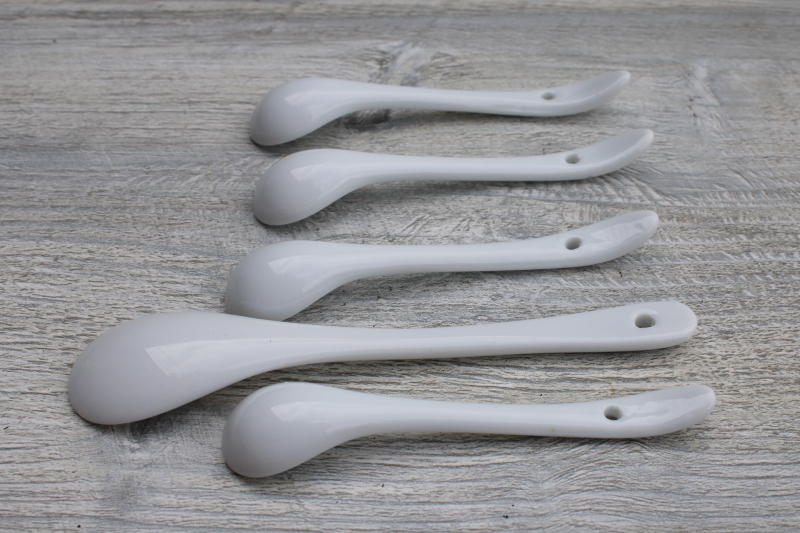 tiny china spoons, lot replacement ceramic spoons for vintage jam pots or condiment jars