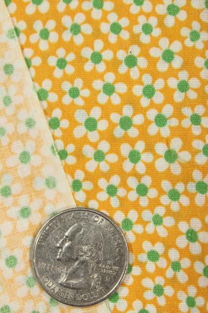 tiny daisies on yellow printed cotton fabric, 1930s vintage floral print