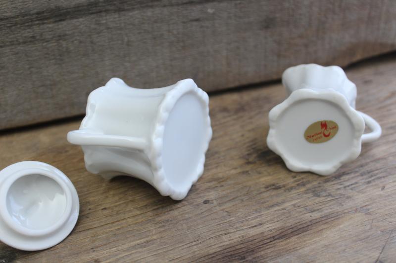 tiny demitasse size cream pitcher & sugar bowl, vintage Japan pure white china