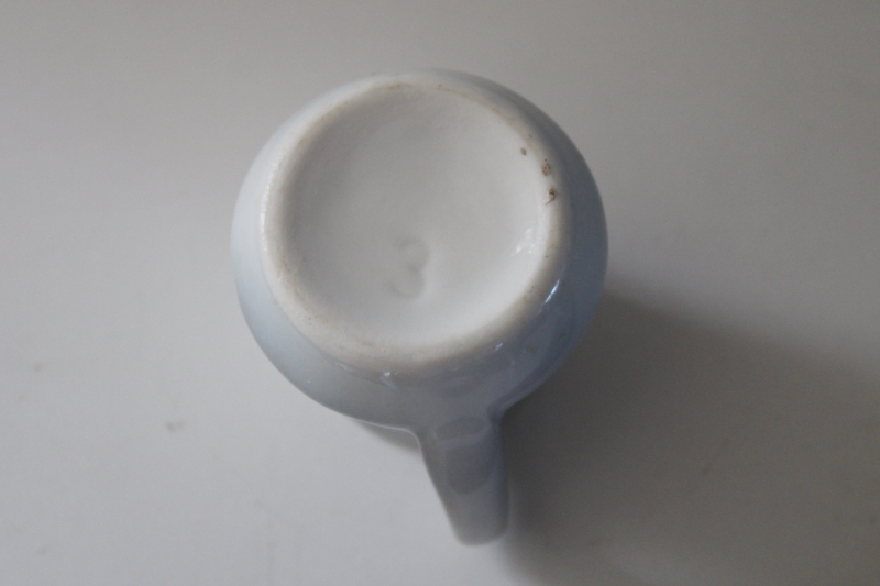 tiny individual creamer, vintage restaurant ware ironstone pitcher grey  white airbrush china