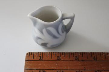 tiny individual creamer, vintage restaurant ware ironstone pitcher grey  white airbrush china