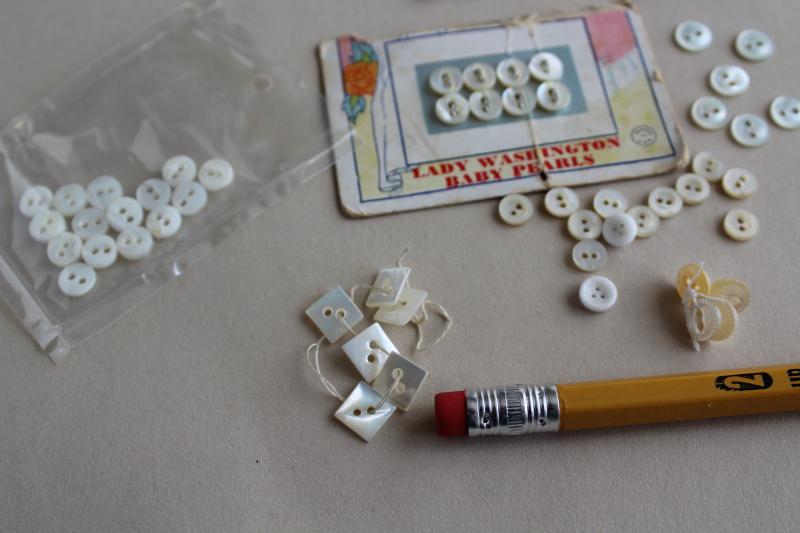 tiny miniature buttons for sewing doll clothes, vintage mother of pearl shell buttons