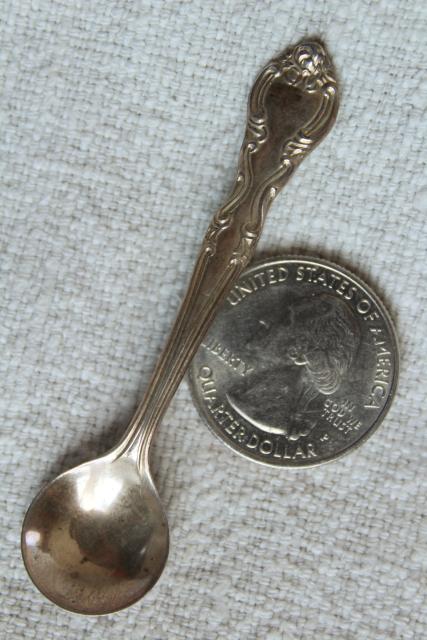 tiny old sterling silver salt spoon, vintage straight pin back brooch