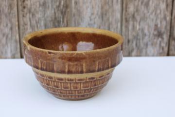 tiny old stoneware pottery mixing bowl, 5 inch brown glaze bowl nesting set baby