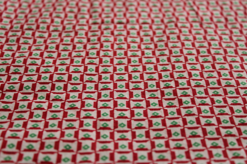 tiny spools print vintage cotton fabric quilting sewing fabric, red  green w/ white