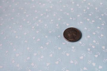 tiny tulips print in white on pale blue, 70s vintage cotton blend fabric