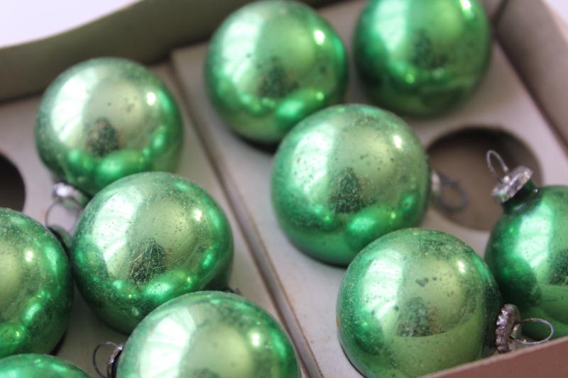tiny vintage Christmas tree ornaments, mini pink & green glass balls baubles for feather trees