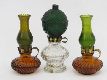 tiny vintage perfume bottles, miniature glass oil lamps w/ shades