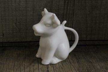 tiny white china cow creamer, individual mini cream pitcher for vintage farmhouse decor