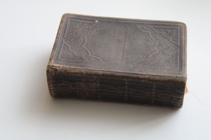 tiny worn black leather bound book, German gothic font religious book ...