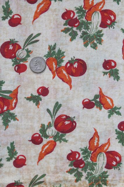 tomatoes carrots garden vegetables print vintage cotton feed sack fabric