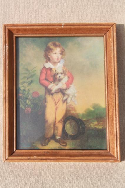 trio of miniature picture frames, retro kitsch romantic style prints of pretty children
