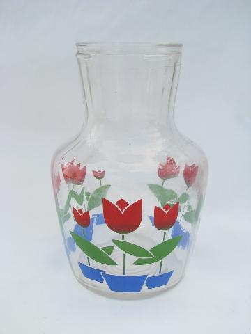 tulips vintage tulip pattern kitchen glass juice bottle refrigerator carafe