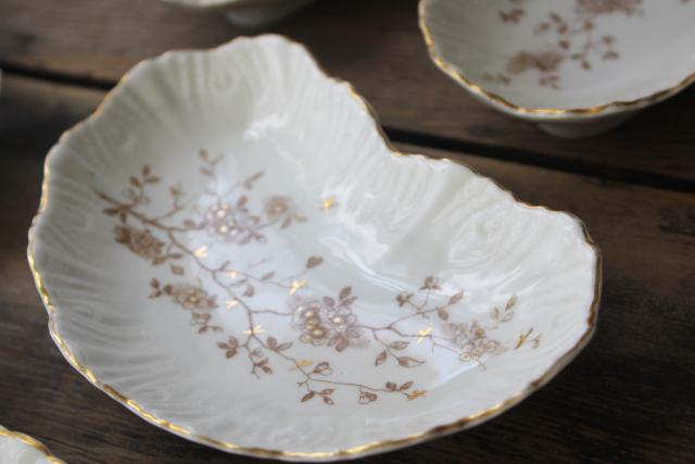 turn of the century vintage Austria china bone dishes, crescent shape side plates set